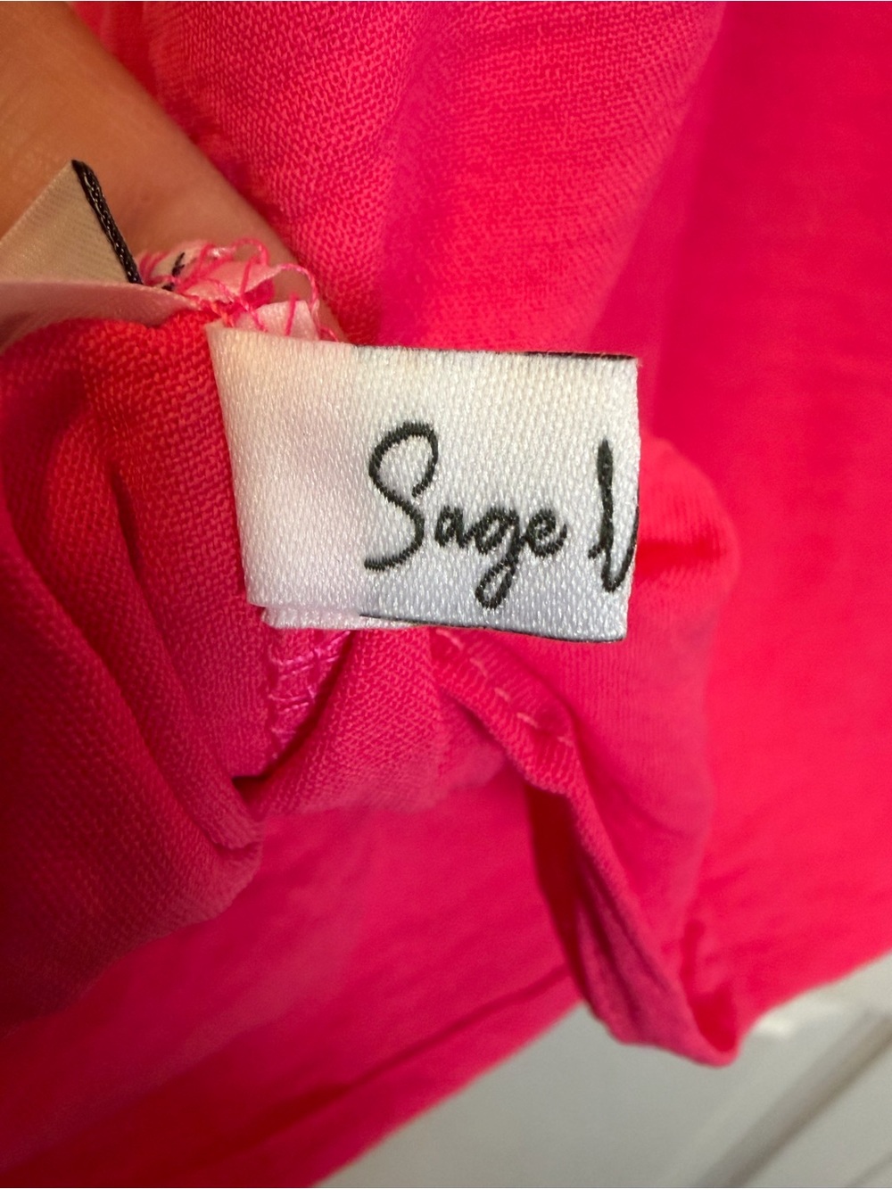 Sage Vell Hot Pink Ruffle V Neck Blouse Smocked Sleeve Top XL - Picture 7 of 9